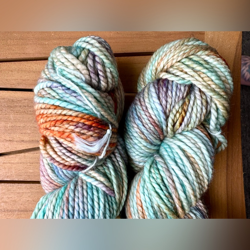 Hand-Dyed Multicolor Wool Yarn - Pastel Aqua, Peach & Lavender - Picture 5 of 17
